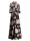 Teri Jon By Rickie Freeman Women's Collared Floral Belted Gown In Black Pink