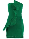 AREA AREA RUFFLE TRIM MINI DRESS - GREEN