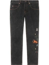 GUCCI EMBROIDERED MOTIF SLIM-FIT JEANS
