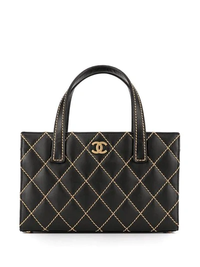 Pre-owned Chanel 2004-2005 Wild Stitch Quilted Tote Bag In Black