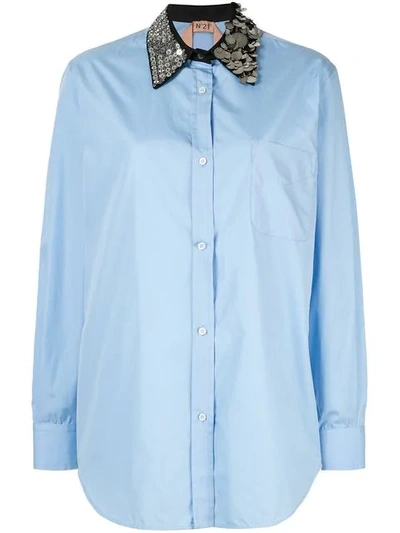 N°21 Nº21 Sequin Collar Button-up Shirt - 蓝色 In Azzurro