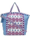 DODO BAR OR DODO BAR OR OVERSIZED EMBROIDERED CHECK TOTE - BLUE