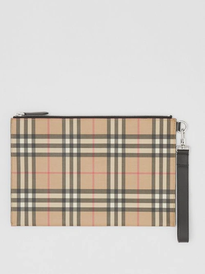 Burberry Vintage Check E-canvas And Leather Zip Pouch In Archive Beige