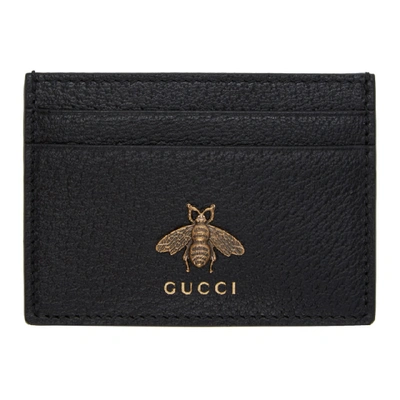 Gucci Bee-embellished Leather Cardholder In 1000 Black