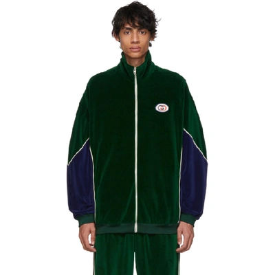 Gucci Oversized Logo-appliquéd Piped Cotton-blend Velvet Track Jacket In Green