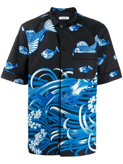 Valentino Fishrain-print Shirt - 黑色 In Blue