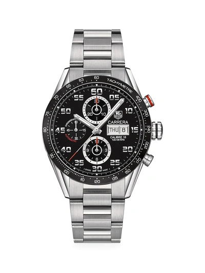 Tag Heuer Carrera Automatic Chronograph 43mm Polished-steel Watch, Ref. No. Cv2a1v.ba0738 In Black/silver