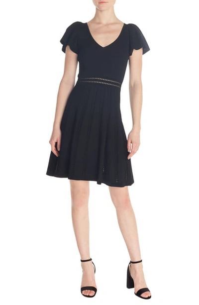 Sandro Edwin Pointelle Detail Fit & Flare Dress In Black | ModeSens