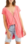 Free People Highland Button-front Tee In Pink