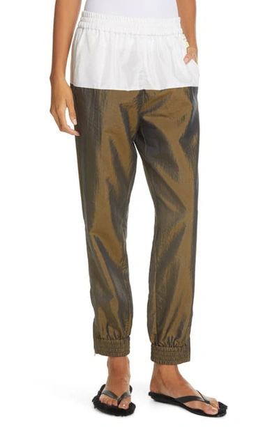 Tibi Colorblock Crinkled Nylon Jogger Pants In Dark Bronze Multi