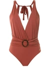 Brigitte Draped Swimsuit In Brown