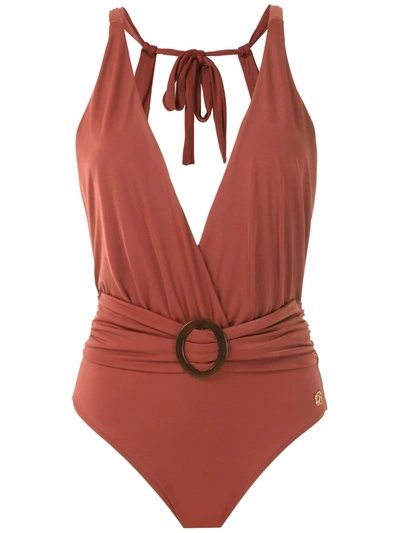 Brigitte Draped Swimsuit In Brown