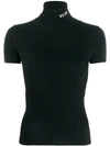 VALENTINO VALENTINO RIBBED POLO NECK TOP - 黑色