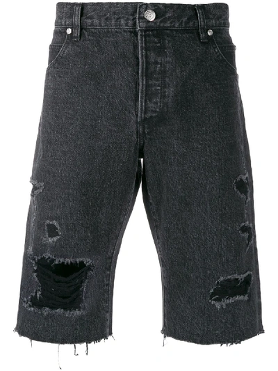 Balmain Distressed Denim Shorts - 黑色 In Black