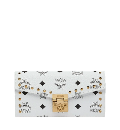Mcm Patricia Two-fold Wallet In Studded Visetos In White