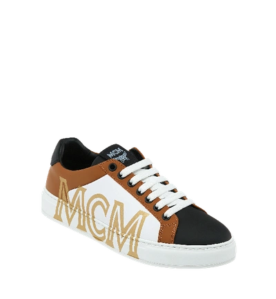 Mcm Men's Low Top Sneakers In Logo Leather In Cognac