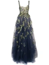 OSCAR DE LA RENTA STRUCTURED GOWN WITH BOTANICAL EMBROIDERY