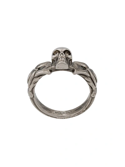 Alexander Mcqueen Textured Skull Ring - 银色 In Antique Silver