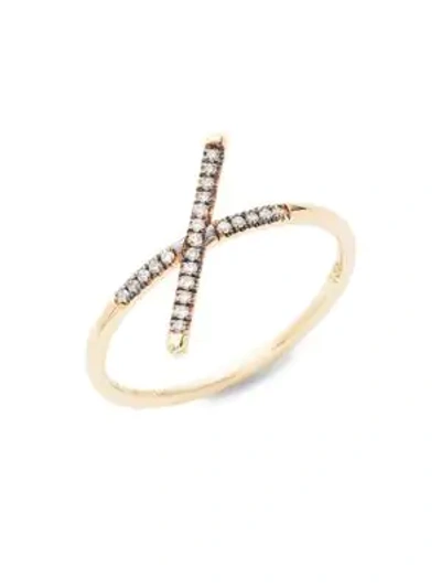 Suzanne Kalan 18k Yellow Gold & Champagne Diamond X Band Ring