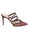 VALENTINO GARAVANI Valentino Garavani Rockstud Point-Toe Leather & Mesh Mules