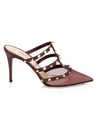 Valentino Garavani Rockstud Point-toe Leather & Mesh Mules In Rubin