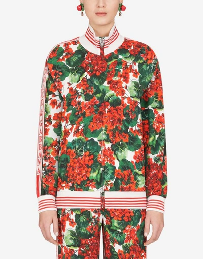 Dolce & Gabbana Intarsia-trimmed Floral-print Crepe Track Jacket In Green