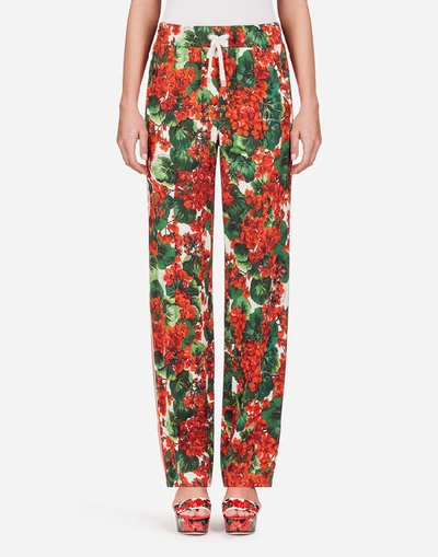 Dolce & Gabbana Intarsia-trimmed Floral-print Cady Track Pants In Red