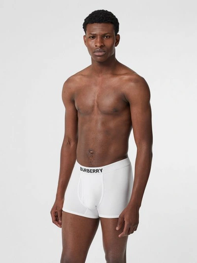 Burberry Logo Detail Stretch Cotton Boxer Shorts In White