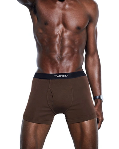 Tom Ford Stretch-cotton Boxer Briefs In Brown Pattern