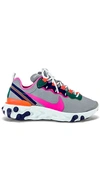 Nike Grey React Element 55 Sneakers In Grey, Fuchsia & Crimson