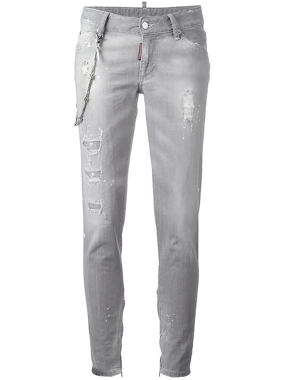 Dsquared2 Skinny Chain Trim Jeans In Grey