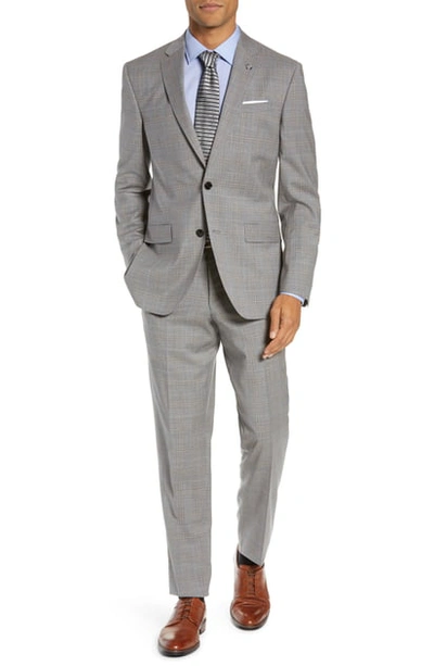 Ted Baker Jay Trim Fit Plaid Wool Suit In Light Grey