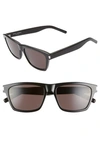 Saint Laurent Men's Square Solid Injection Sunglasses In Shiny Black/black