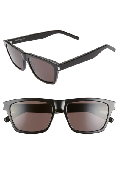 Saint Laurent Men's Square Solid Injection Sunglasses In Shiny Black/black