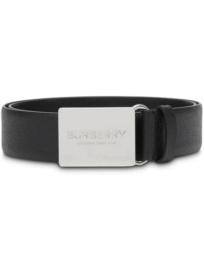 Burberry Men's Reversible London Check Belt With Logo Plaque In Dark Charcoal/black