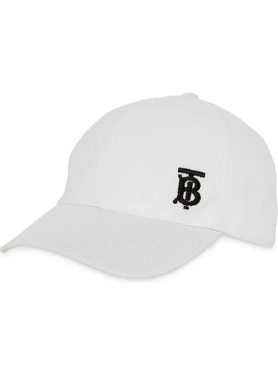 Burberry Monogram Pique Baseball Cap In White
