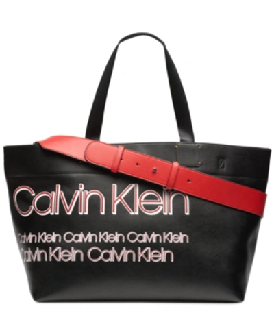 Calvin Klein Tannya Extra-large Logo Tote In Black Combo/silver