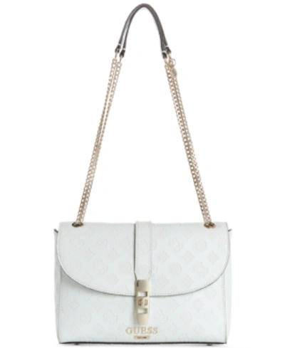 Guess Peony Debossed Logo Crossbody In Ivory/gold