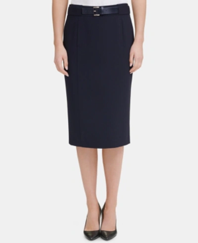 Tommy Hilfiger Belted Pencil Skirt, Created For Macy's In Midnight