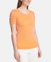 DKNY CREWNECK MESH-TRIM TOP