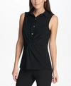 DKNY COLLARED KNOT-FRONT TOP