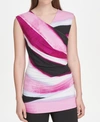 DKNY PRINTED RUCHED-SIDE TOP