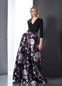 theia floral slate ball gown