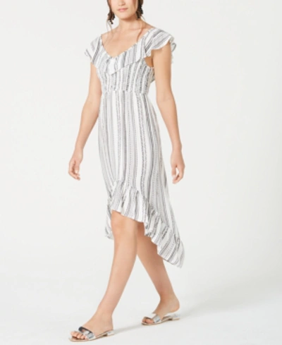 Almost Famous Juniors' Ruffled High-low Dress In White Combo