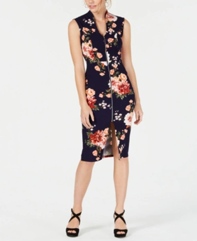 Almost Famous Juniors' Zip-front Dress In Navy/red Floral