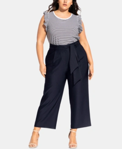 City Chic Plus Size Tie-waist Culotte Pants In Navy