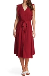 1.state Sleeveless Ruffle-trim Midi Dress In Mineral Red