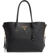 PRADA DAINO SIDE ZIP LEATHER SHOPPER,1BG146 2BBEV OLM25