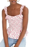 JCREW LIBERTY ROSE FLORAL SMOCKED RUFFLE TOP,L6741