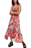 Free People Heat Wave Floral Print High/low Dress In Red